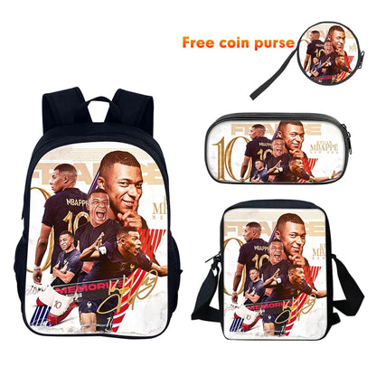 Football Sports School Backpack Set – Boys School Bag with Shoulder Bag & Pencil Case, Star Player Design, Best Gift