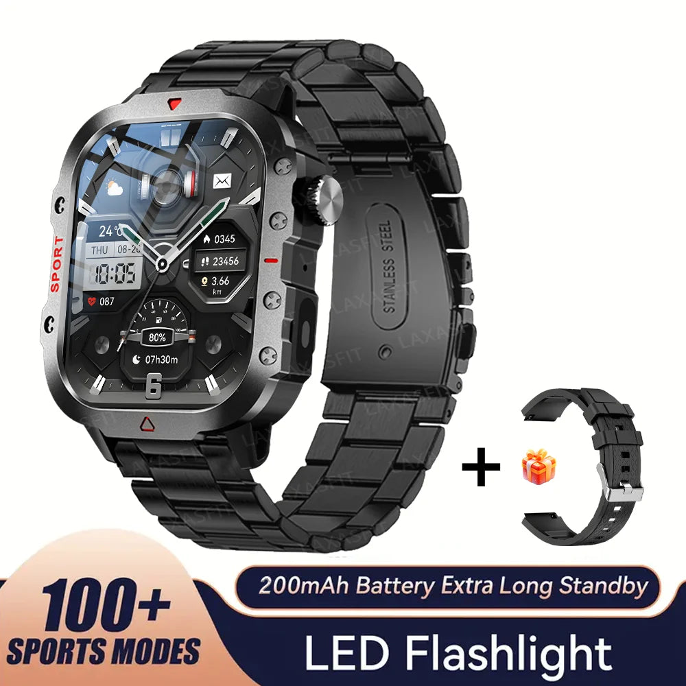 Smart Watch 2.01" HD Screen – Bluetooth Calling, LED Flashlight & Fitness Tracker for Men & Women