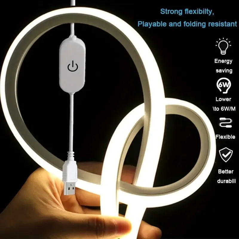 USB LED Neon Strip Light – 5V Dimmable Touch Sensor Flexible Waterproof Silicone Light for Home & Outdoor Decor
