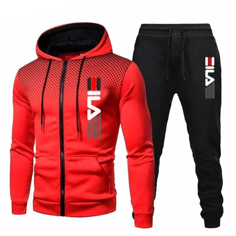 New Men’s Fashion Zipper Hoodie Set | Autumn & Winter 2-Piece Sportswear Printed Polka Dot Casual Hooded Sweatshirt