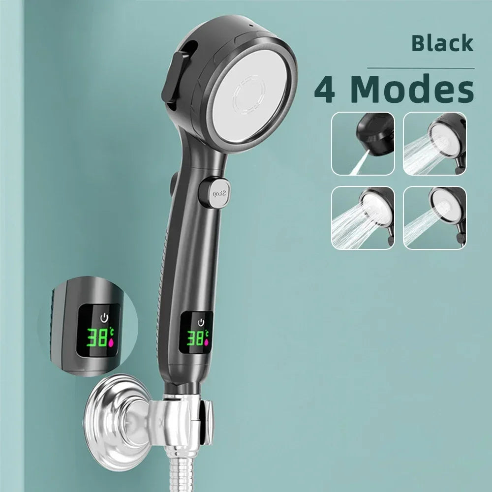 High Pressure Handheld LED Shower Head | Adjustable Water-Saving Showerhead with Digital Temperature Display & Pressurized Spray