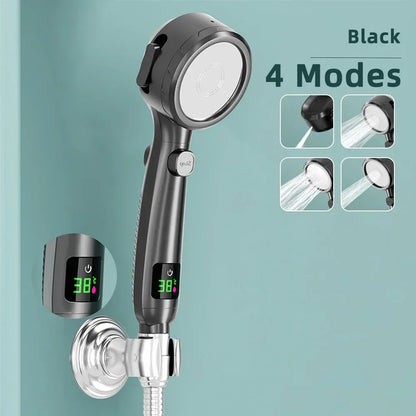 High Pressure Handheld LED Shower Head | Adjustable Water-Saving Showerhead with Digital Temperature Display & Pressurized Spray