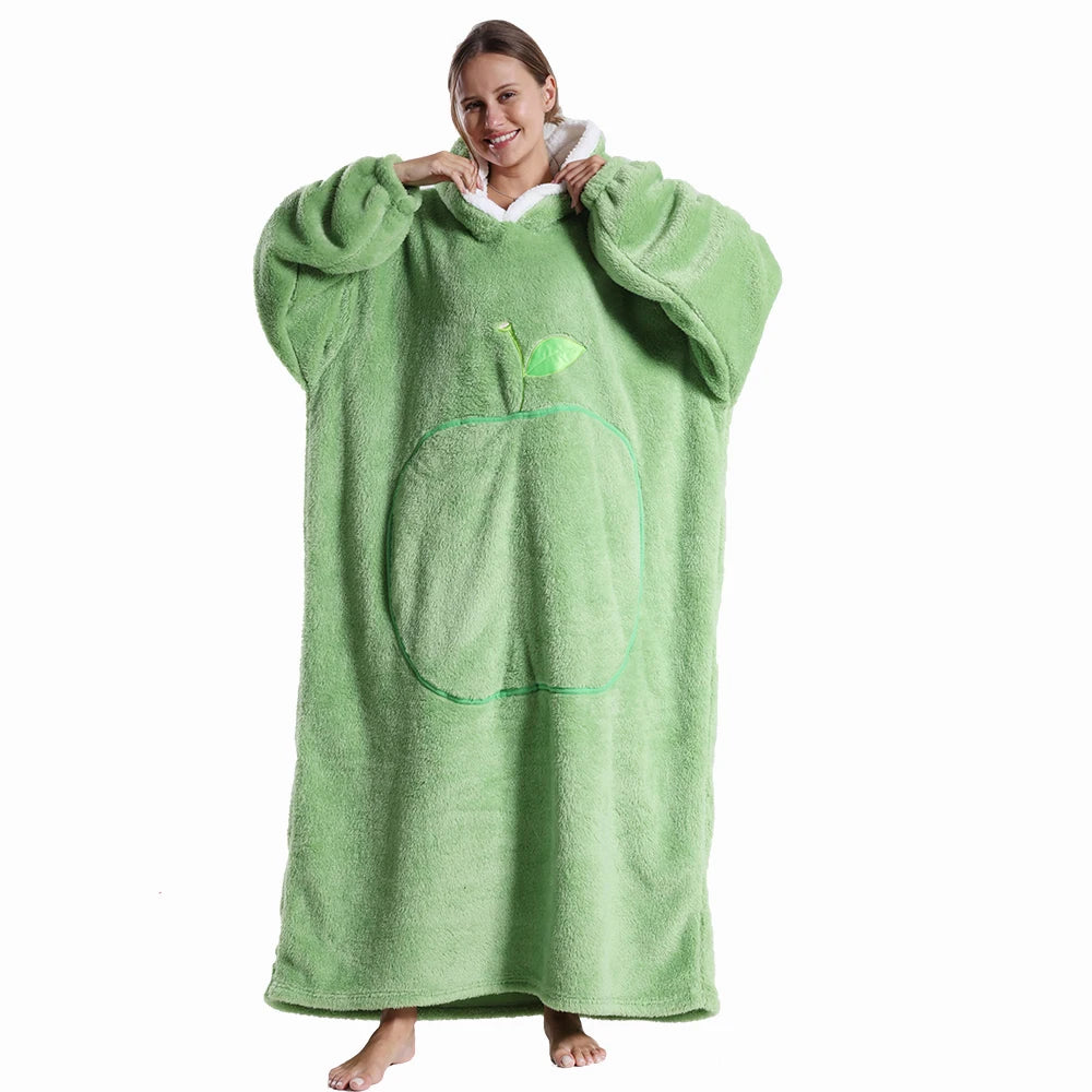 Women’s Oversized Wearable Blanket Hoodie – Winter Warm Thick Pajama with Sleeves