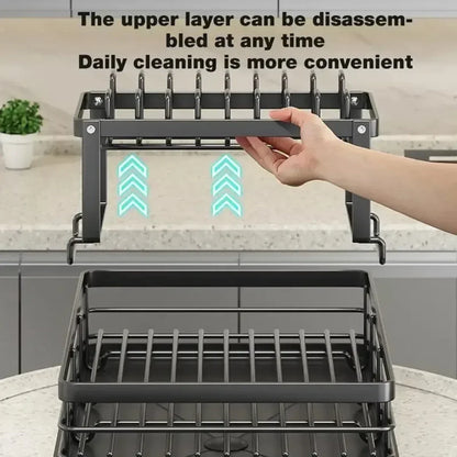 2-Tier Bowl Rack – Adjustable Dish Drainer & Kitchen Utensil Organizer