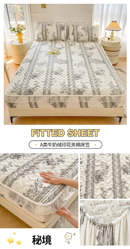Fitted Sheet Winter Thickened Padded Three-Piece Set – Non-Slip Mattress Protective Cover