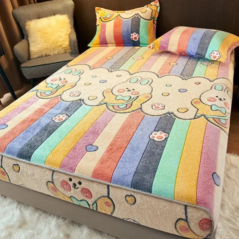 Winter Thermal Velvet Fleece Fitted Sheet – Fluffy Flannel Double Bed Mattress Protector Cover, Elastic Bed Linen 150
