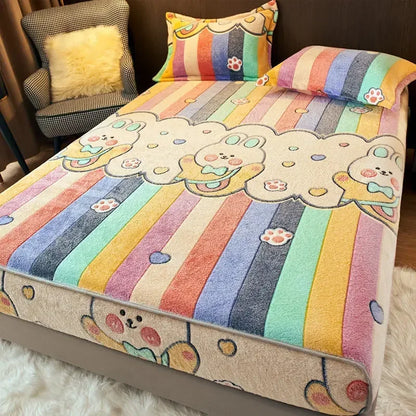 Winter Thermal Velvet Fleece Fitted Sheet – Fluffy Flannel Double Bed Mattress Protector Cover, Elastic Bed Linen 150
