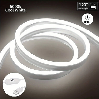 USB LED Neon Strip Light – 5V Dimmable Touch Sensor Flexible Waterproof Silicone Light for Home & Outdoor Decor