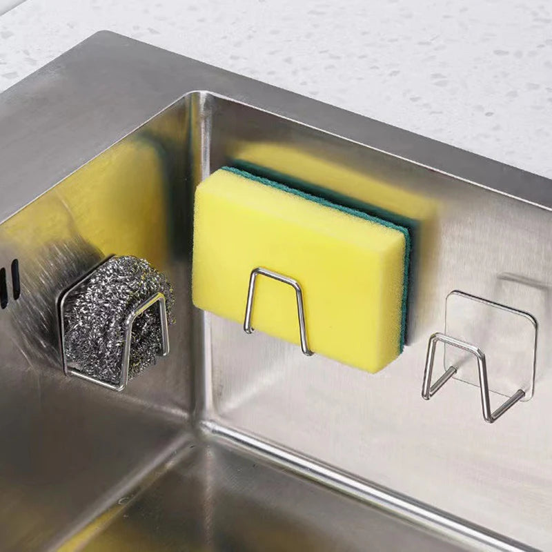 Stainless Steel Sink Sponge Rack – Wall-Mounted Draining Holder for Kitchen