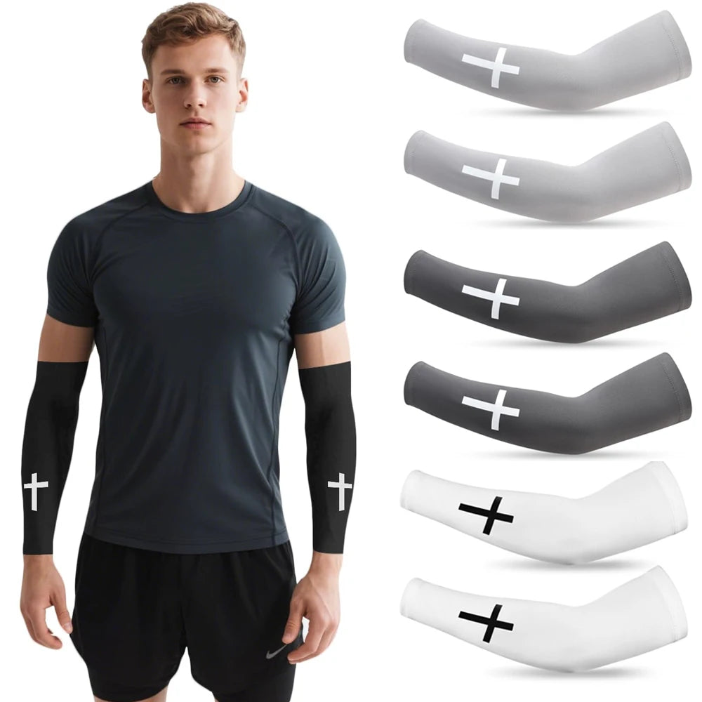 1 Pair Cross UV Cooling Arm Sleeves – Compression Sports Sleeves for Men & Women