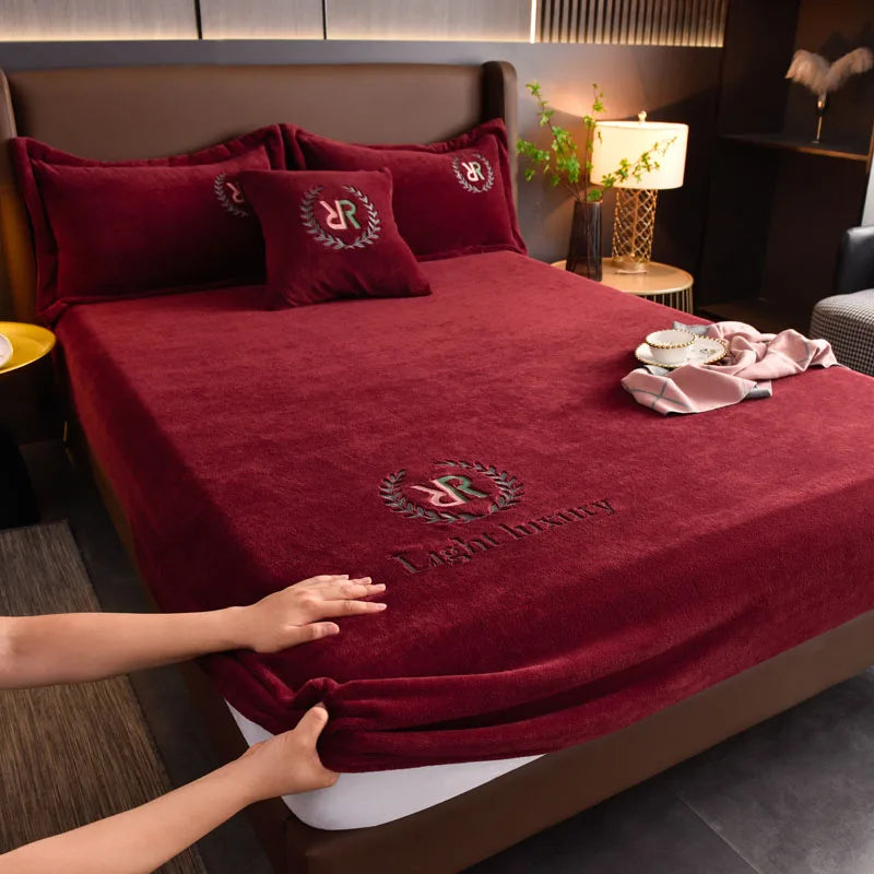 Winter Warm Solid Flannel Fitted Sheet | Elastic Band Mattress Protector | King Size 180x200cm | Milk Velvet Bed Sheet