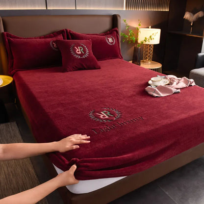 Winter Warm Solid Flannel Fitted Sheet | Elastic Band Mattress Protector | King Size 180x200cm | Milk Velvet Bed Sheet