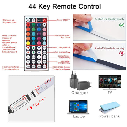 LED Strip Lights with 44-Key Remote – RGB Light Tape for Room, Home & Party Decor