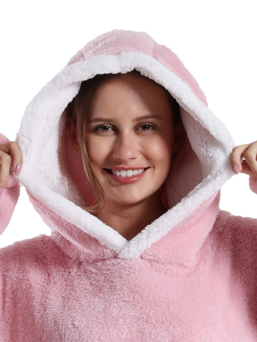 Women’s Oversized Wearable Blanket Hoodie – Winter Warm Thick Pajama with Sleeves