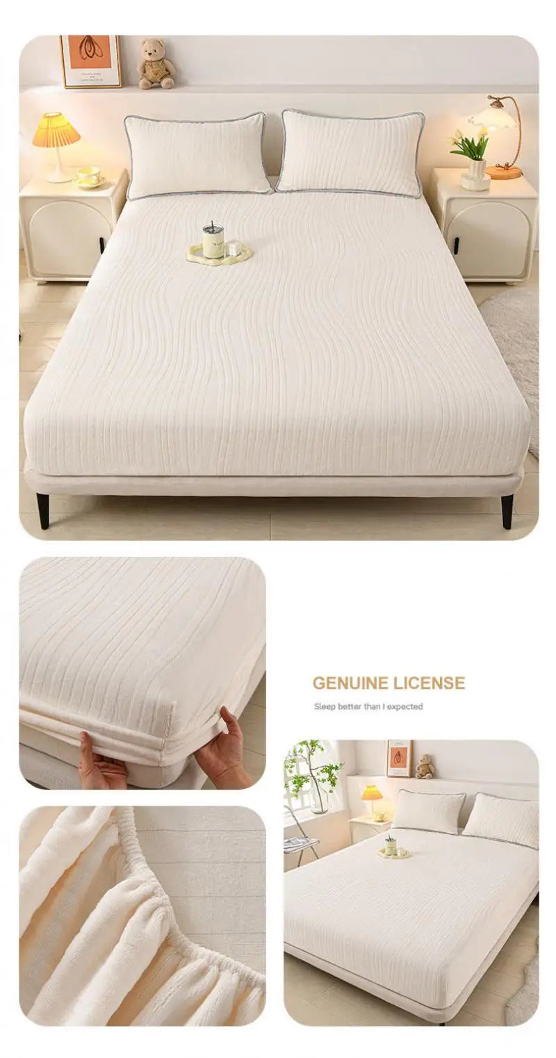 Luxury Carved Milk Velvet Fitted Sheet – Ultra Soft Thickened Mattress Protector for Winter