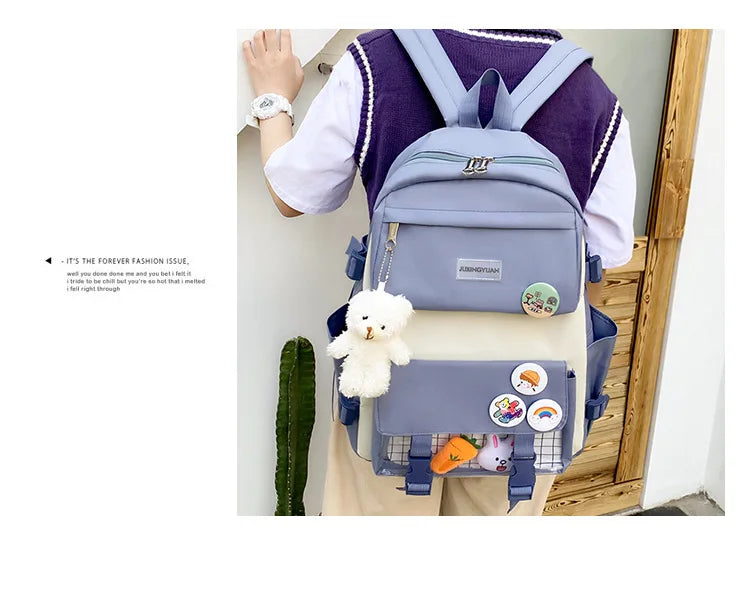 New Large-Capacity Student Backpack Set – 5-Piece Multi-Compartment School Bag for Primary, Junior & High School