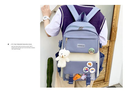 New Large-Capacity Student Backpack Set – 5-Piece Multi-Compartment School Bag for Primary, Junior & High School