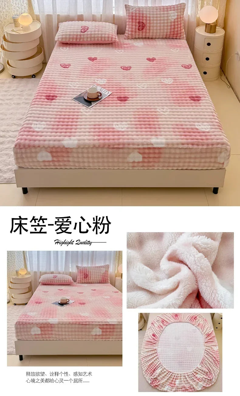 Fluffy Plush Cartoon Fleece Bed Sheet | Double Bed | Winter Warm