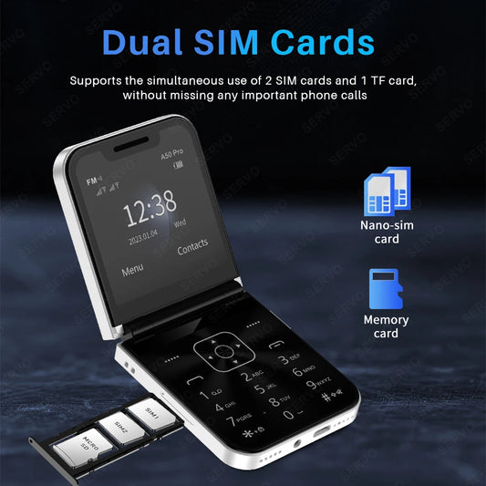 Foldable Mobile Phone Dual SIM GSM – 2.4 Inch Screen, Electric Torch, Auto Call Recording, Type-C Charging