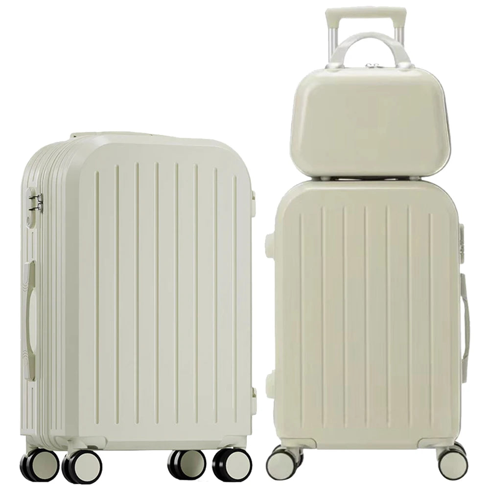 3PCS Suitcase Set – 12", 20", 24" Large Capacity Trolley Cases with USB Port, Cup Holder & Roller Lock for Travel & Business