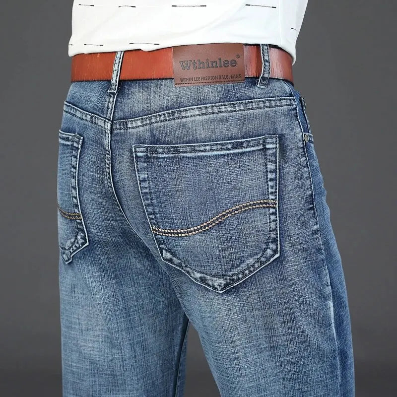Wthinlee Men’s Business Jeans – Classic Straight Stretch Denim Trousers in Blue & Black