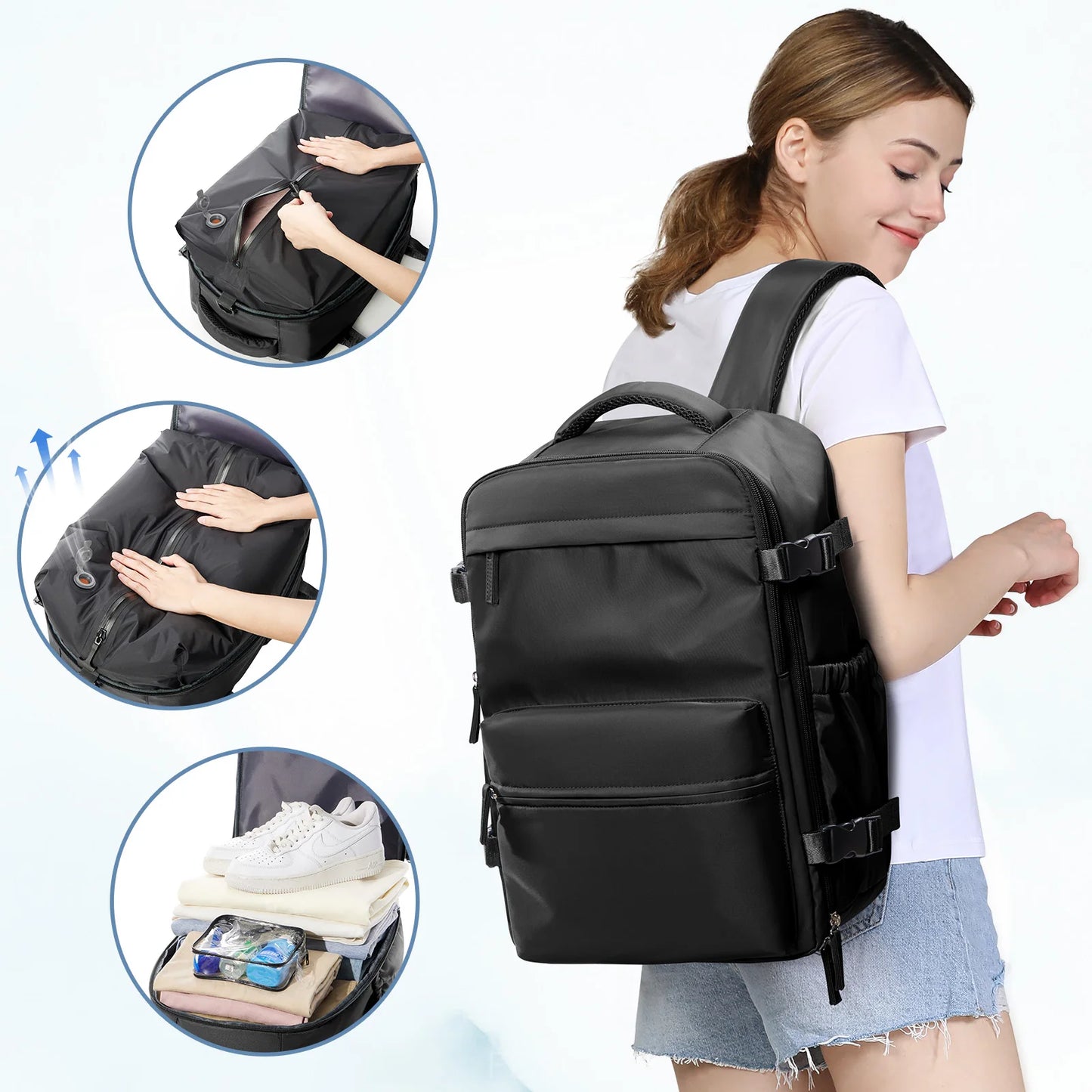 Vacuum Backpack Travel Bag – Large Capacity Expandable Business & School Laptop Backpack for Men & Women
