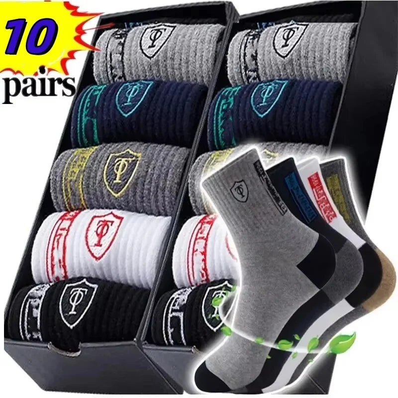10 Pairs Breathable Cotton Sports Socks for Men – Bamboo Fiber Deodorant Business & Casual Socks