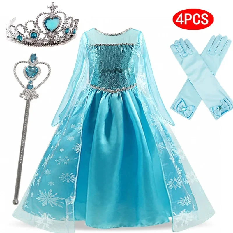 Girls Elsa Princess Dress – Frozen Snow Queen Costume for Kids 2025 Carnival & Party