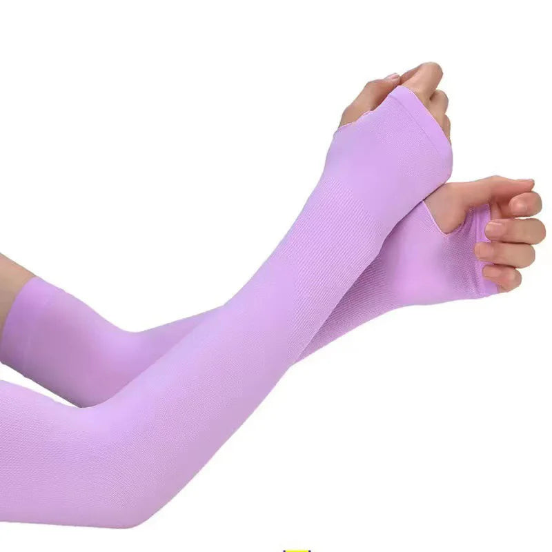 1 Pair Ice Silk Arm Sleeves – UV Protection Long Gloves for Outdoor Sports & Sun Protection