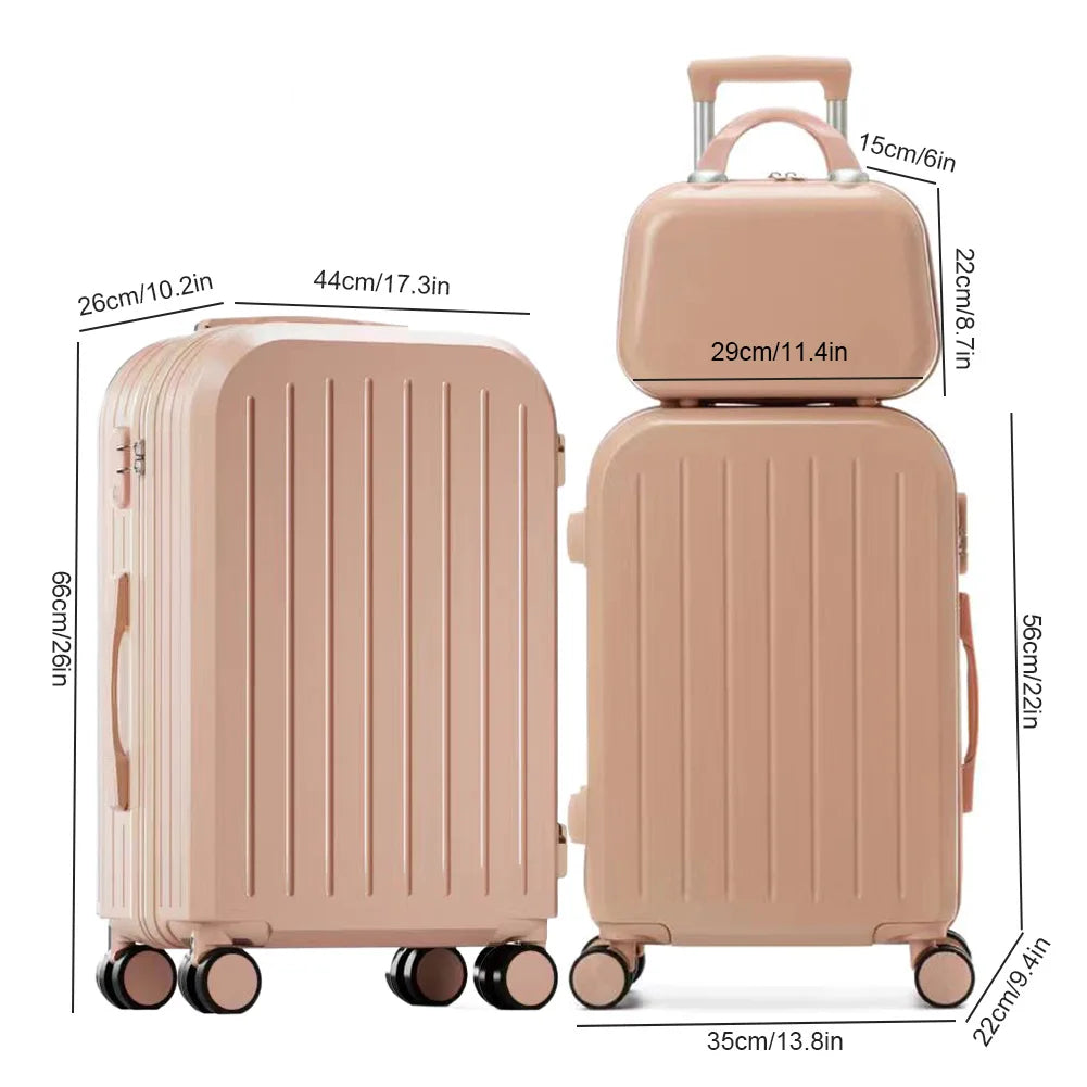3PCS Suitcase Set – 12", 20", 24" Large Capacity Trolley Cases with USB Port, Cup Holder & Roller Lock for Travel & Business