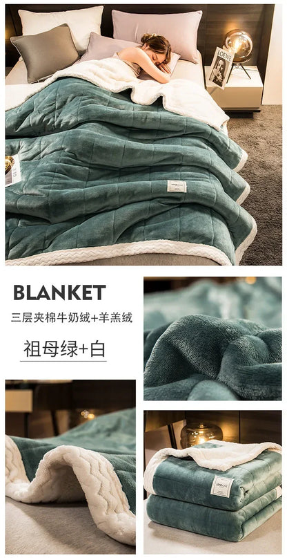Winter Warm Blankets for Bed – 3 Layers Thick Flannel Quilt | Soft & Comfortable Bedding