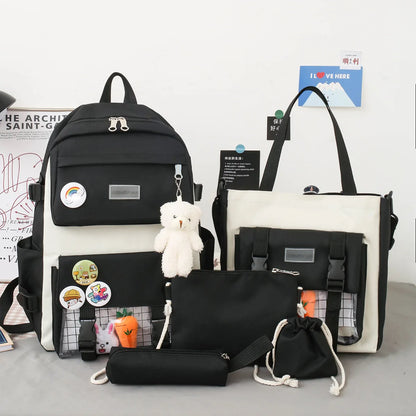 New Large-Capacity Student Backpack Set – 5-Piece Multi-Compartment School Bag for Primary, Junior & High School