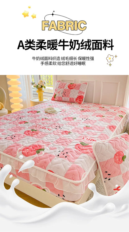 Fitted Sheet Winter Thickened Padded Three-Piece Set – Non-Slip Mattress Protective Cover