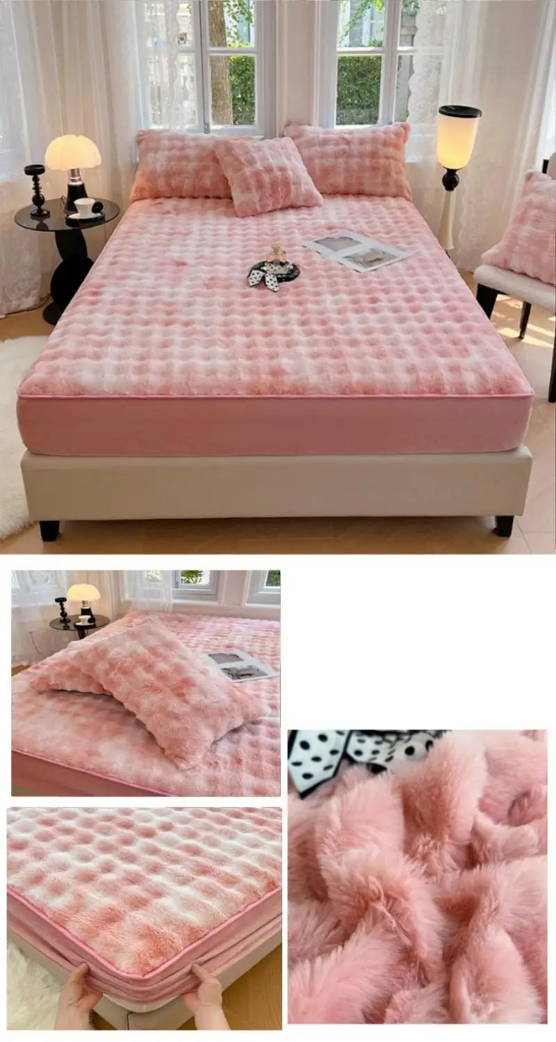 Rabbit Plush Fitted Sheet – Thick Coral Fleece Mattress Cover, Super Soft Warm Bedding for Autumn & Winter (Single Size)