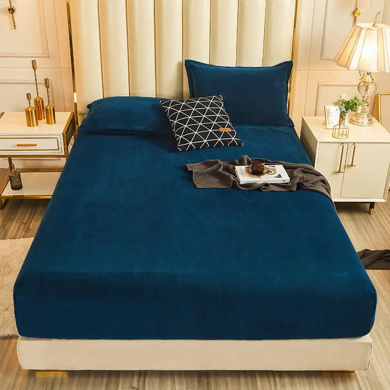 WOSTAR Winter Warm Plush Fitted Sheet | Elastic Mattress Cover | Fluffy Flannel Bed Linen | Couple Luxury Double Bed Bedding 160x200