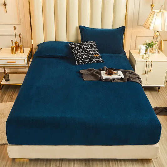 WOSTAR Winter Warm Plush Fitted Sheet | Elastic Mattress Cover | Fluffy Flannel Bed Linen | Couple Luxury Double Bed Bedding 160x200