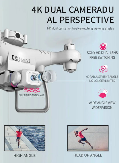 CS8 Mini Drone 4K HD Dual Camera – Professional Quadcopter with Obstacle Avoidance & 360° RC ESC Control
