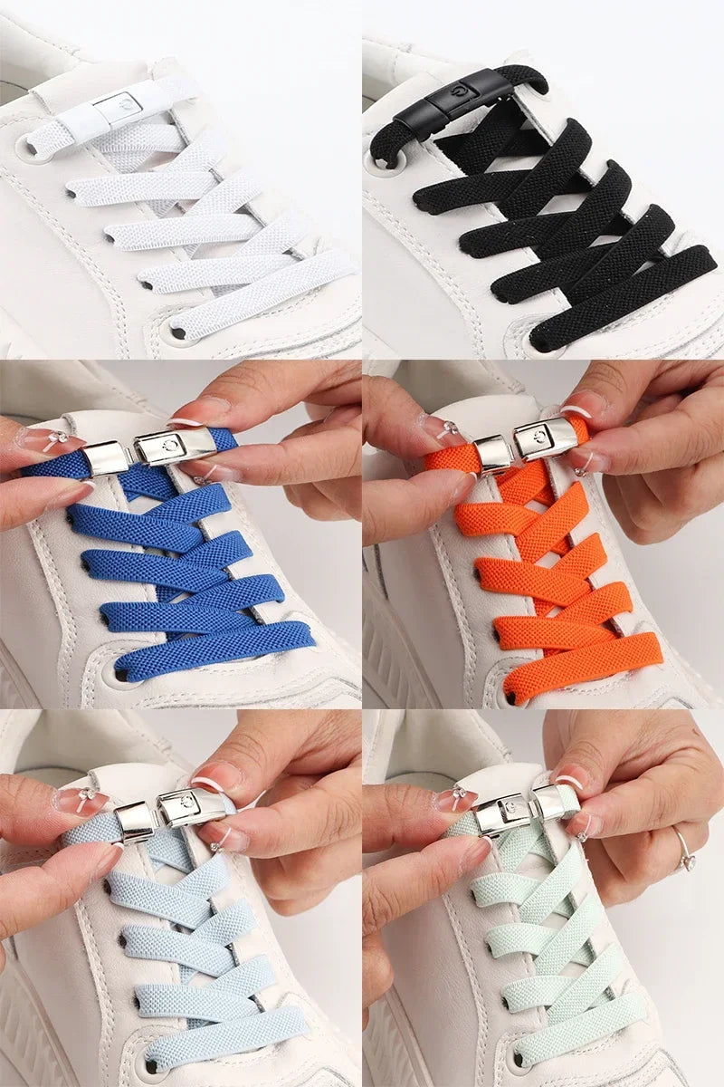 Elastic No-Tie Shoe Laces with Press Lock – 8MM Flat Shoelaces for Sneakers, Kids & Adults