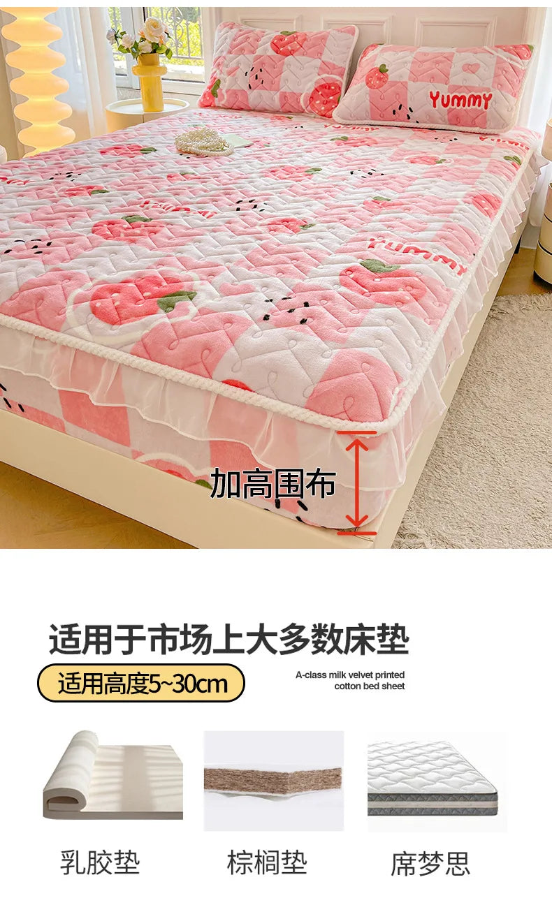 Fitted Sheet Winter Thickened Padded Three-Piece Set – Non-Slip Mattress Protective Cover
