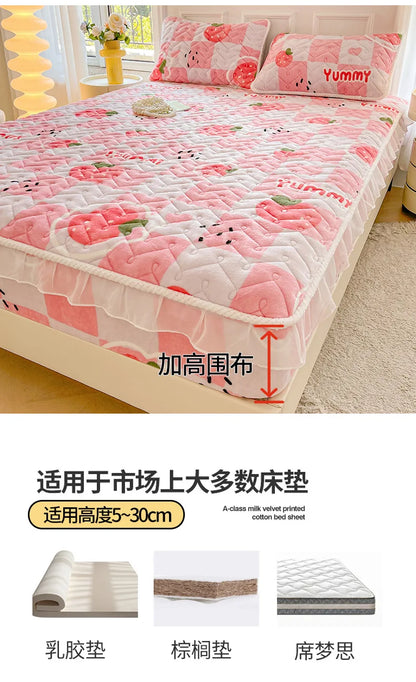 Fitted Sheet Winter Thickened Padded Three-Piece Set – Non-Slip Mattress Protective Cover
