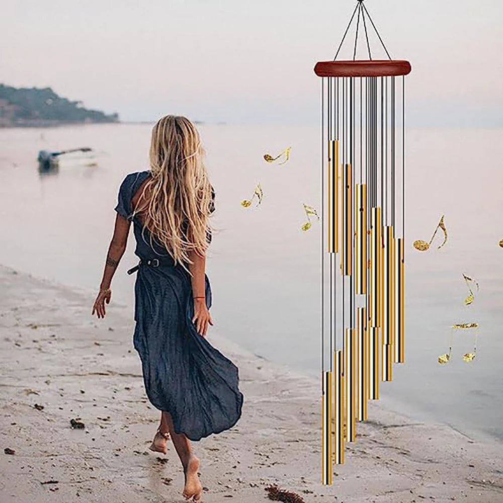 Aluminum Wind Chimes with Hook – Gold & Silver Tubes for Outdoor, Memorial, or Gift Decor