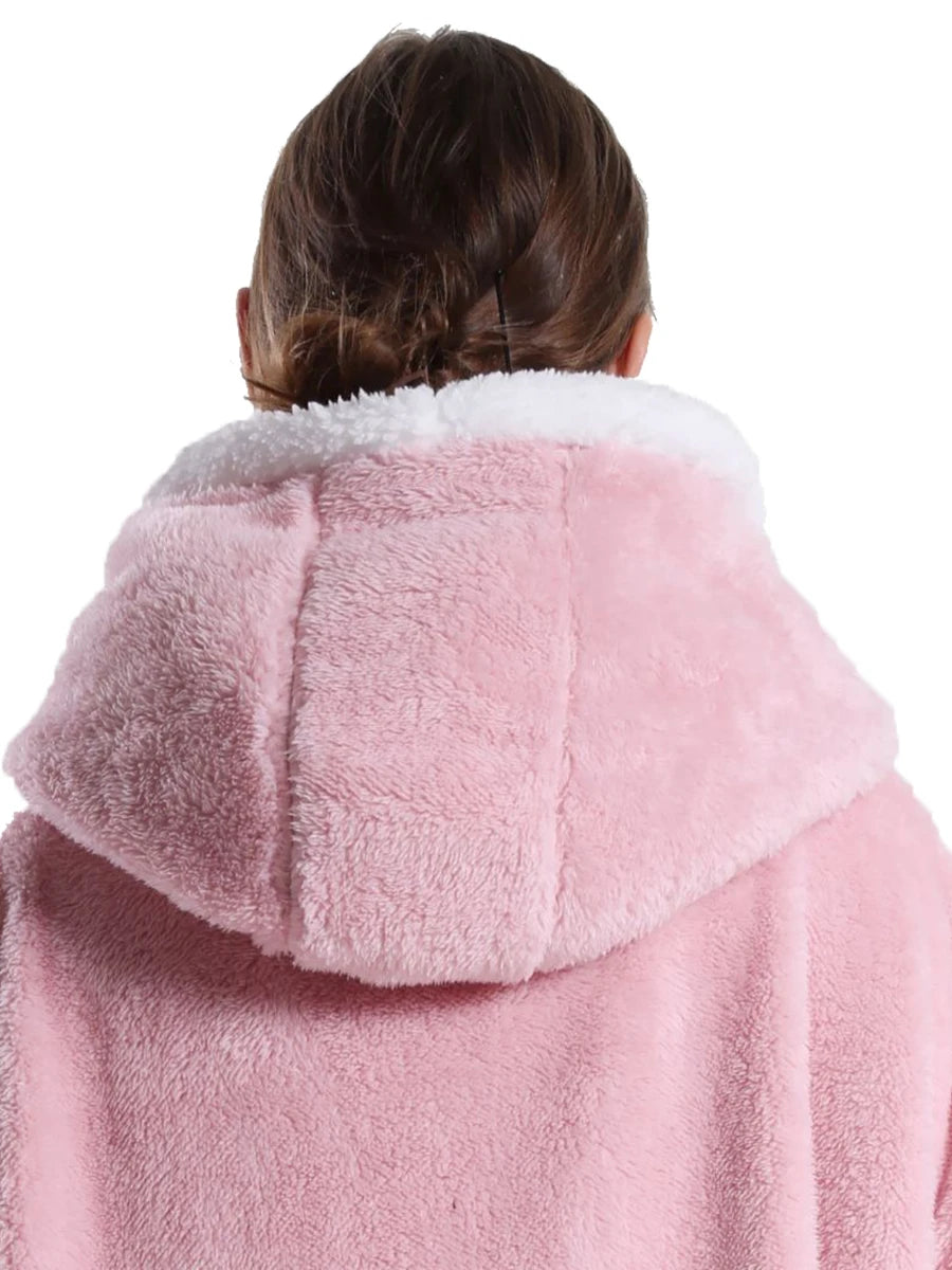 Women’s Oversized Wearable Blanket Hoodie – Winter Warm Thick Pajama with Sleeves