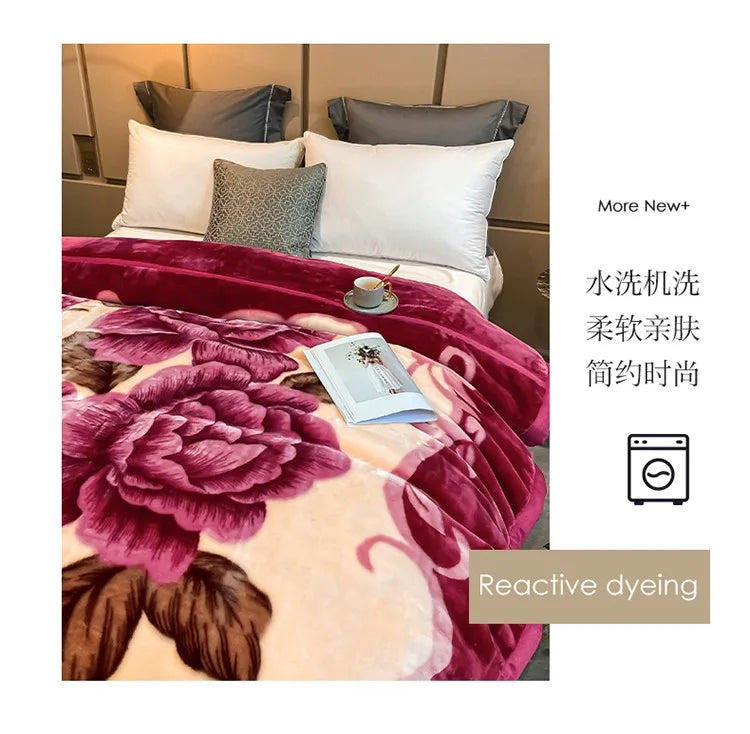 Winter Double Layer Raschel Blanket – Thick Warm Heavy Fluffy Fleece Quilt 150x200cm