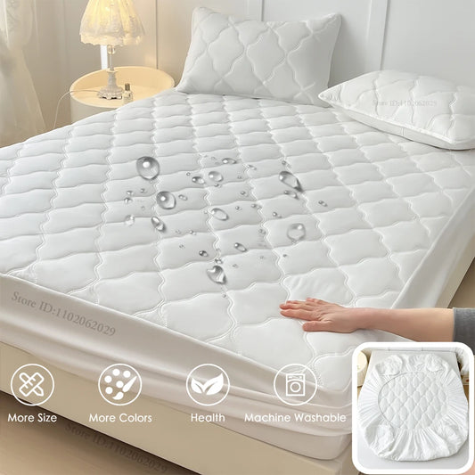 Waterproof Fitted Bed Sheets – Soft Microfiber Mattress Pads, Breathable Bedspread Protector for Single, Double, King, Queen Sizes