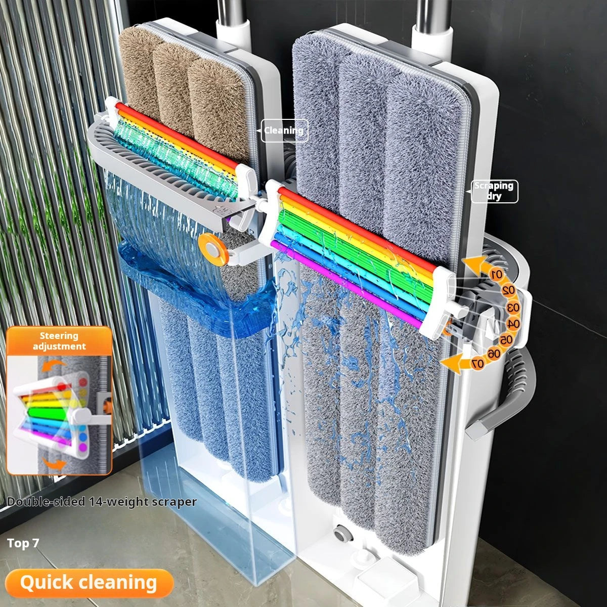 Spin Flat Mop With Bucket Set 40cm | Hands-Free Floor Cleaner with Automatic Water Separation & Microfiber Pads