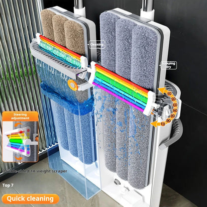 Spin Flat Mop With Bucket Set 40cm | Hands-Free Floor Cleaner with Automatic Water Separation & Microfiber Pads