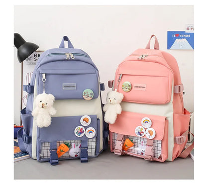 New Large-Capacity Student Backpack Set – 5-Piece Multi-Compartment School Bag for Primary, Junior & High School
