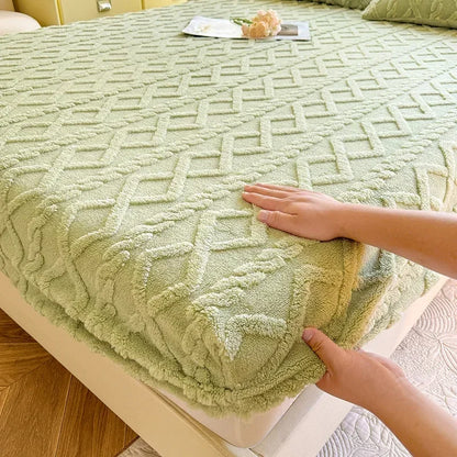Flannel Fleece Bed Sheet | Winter Warm Coral Fitted Sheet | Double Bed Sofa Mattress Cover | Fluffy & Soft