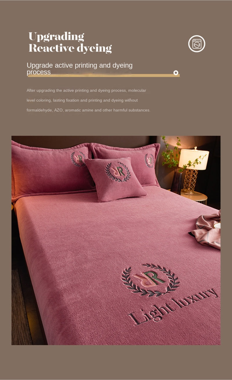 Winter Warm Solid Flannel Fitted Sheet | Elastic Band Mattress Protector | King Size 180x200cm | Milk Velvet Bed Sheet