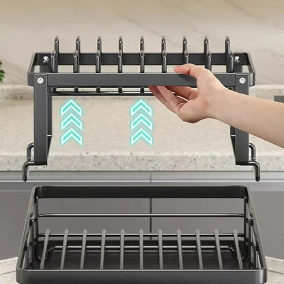 2-Tier Bowl Rack – Adjustable Dish Drainer & Kitchen Utensil Organizer